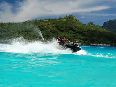 ATV riders exploring Bora Bora with Moana Adventure Tours